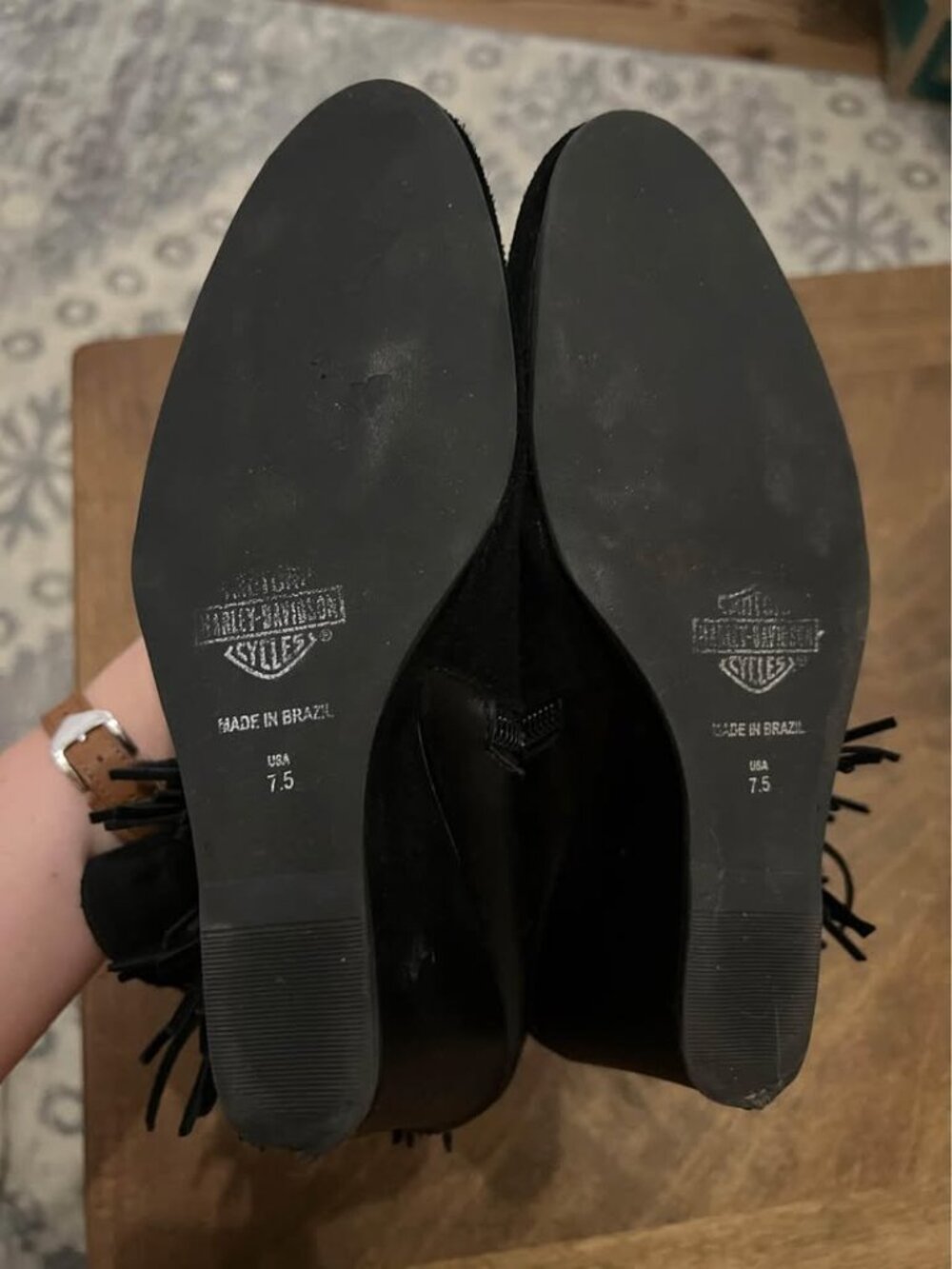 Harley-Davidson Black Fringe Wedge Ankle Boots Leather Women’s 7.5 - Picture 2 of 4